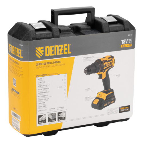 Дрель-шуруповерт аккумуляторная, бесщет. BLDL-18-02 Li-Ion, 18 В Denzel по ценам производителя в Челябинске с доставкой по всей России