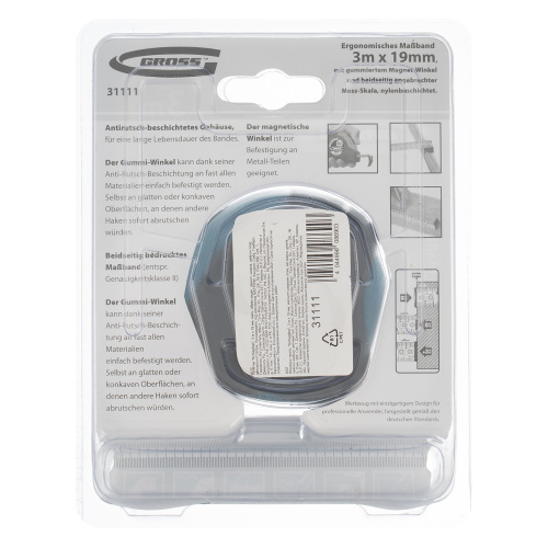 Рулетка "Schlagfest",3 м x 19 мм,магнитный обрезиненный зацеп,двусторонняя шкала,Нейлоновое покрытие,автоматическая фиксация Gross по ценам производителя в Челябинске с доставкой по всей России