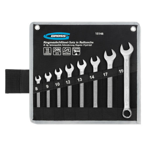 Набор ключей комбинированных 8-19 мм, 8 шт, CrV, холодный штамп Gross по ценам производителя в Челябинске с доставкой по всей России