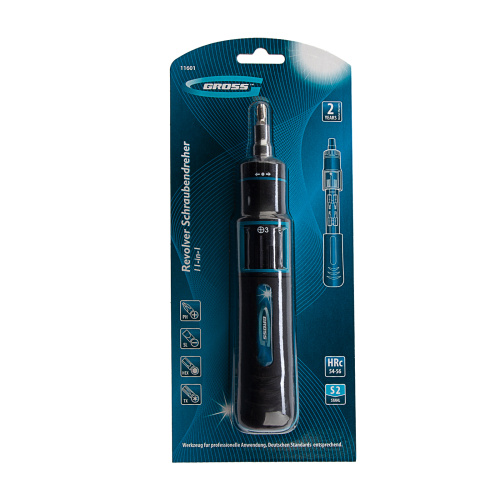 Отвертка реверсивная с револьверным механизмом, 11 шт, сталь S2 Gross по ценам производителя в Челябинске с доставкой по всей России