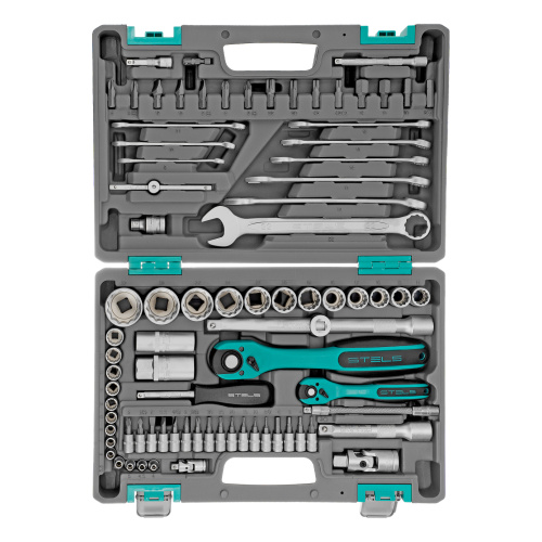 Набор инструментов 1/2", 1/4", CrV, 12 гранные головки, пластиковый кейс, 82 предмета Stels по ценам производителя в Челябинске с доставкой по всей России