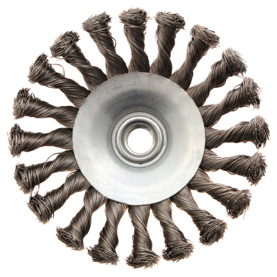 Щетка для УШМ, 125 мм, "Тарелка", крученая нержавеющая проволока 0.5 мм, М14 Denzel по ценам производителя в Челябинске с доставкой по всей России