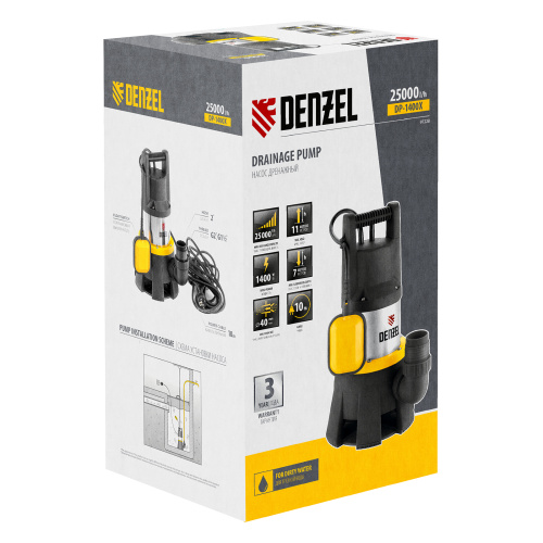 Дренажный насос DP1400X, 1400 Вт, подъем 11 м, 25000 л/ч Denzel по ценам производителя в Челябинске с доставкой по всей России