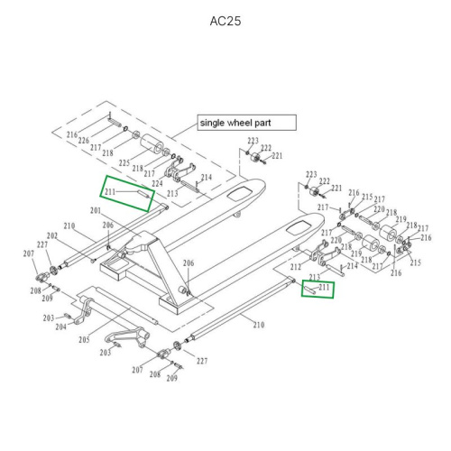 Ось крепления рычага силового блока к подвильной тяге для гидравлических тележек AC25 по ценам производителя в Челябинске с доставкой по всей России