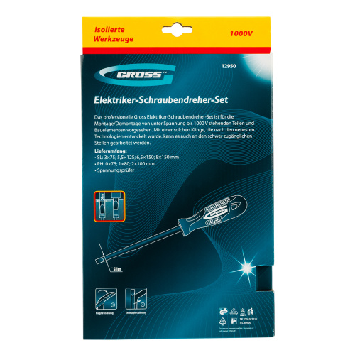 Набор отверток диэлектрических до 1000 В, 8 шт, тестер, CrMo, двухкомпонентные рукоятки Gross по ценам производителя в Челябинске с доставкой по всей России