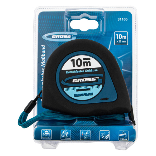 Рулетка "Ergonomisch",10 м x 25 мм,магнитный обрезиненный зацеп Gross по ценам производителя в Челябинске с доставкой по всей России