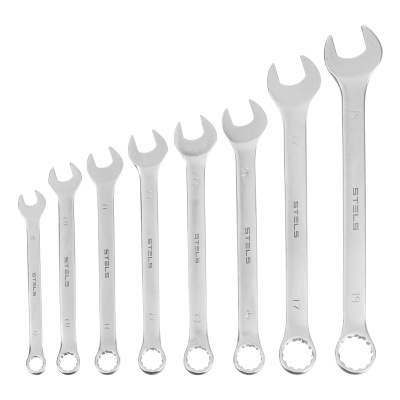 Набор ключей комбинированных, 8-19 мм, 8 шт, CrV, матовый хром Stels по ценам производителя в Челябинске с доставкой по всей России