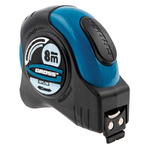 Рулетка "Schlagfest",8 м x 25 мм,магнитный обрезиненный зацеп,двусторонняя шкала,Нейлоновое покрытие,автоматическая фиксация Gross по ценам производителя в Челябинске с доставкой по всей России