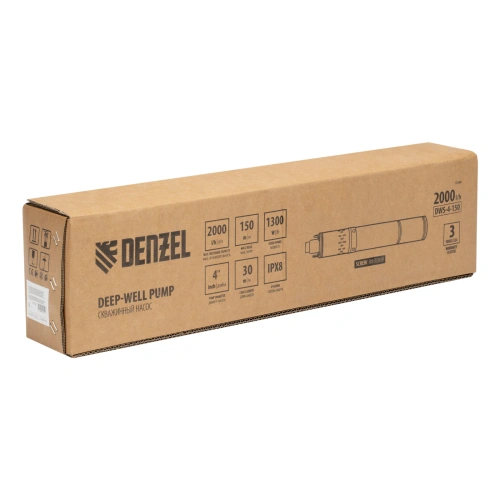 Скважинный насос DWS-4-150, винтовой, диаметр 4", 1300 Вт, 2000 л/ч, напор 150 м Denzel по ценам производителя в Челябинске с доставкой по всей России