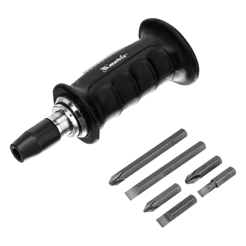 Отвертка ударно-поворотная 1/2, набор бит, 6 шт, черная ручка Профи, пластиковый бокс Matrix по ценам производителя в Челябинске с доставкой по всей России