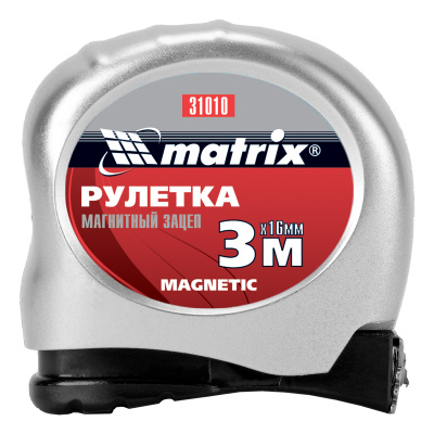 Рулетка Magnetic,3 м х 16 мм,магнитный зацеп Matrix по ценам производителя в Челябинске с доставкой по всей России