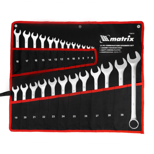 Набор ключей комбинированных, 6-32 мм, 25 шт, CrV, матовый хром Matrix по ценам производителя в Челябинске с доставкой по всей России