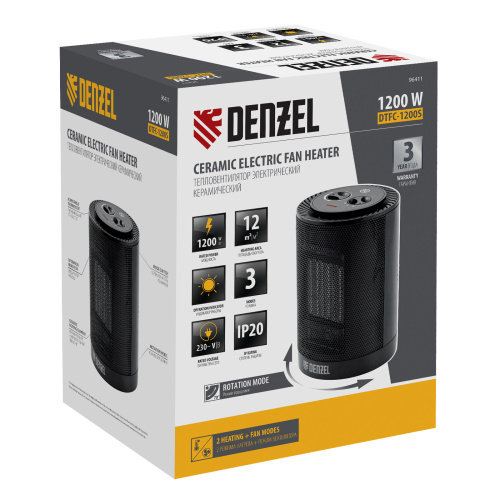 Тепловентилятор керамический DTFC-1200S, вращение, 3 реж., вент., нагрев 600/1200 Вт Denzel по ценам производителя в Челябинске с доставкой по всей России
