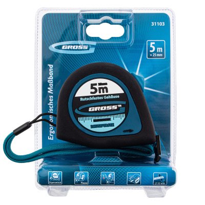 Рулетка "Ergonomisch",5 м x 25 мм,магнитный обрезиненный зацеп Gross по ценам производителя в Челябинске с доставкой по всей России