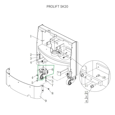 Опорное колесо в сборе с поворотной опорой для тележек SK20 купить в Москве с доставкой по всей России | ProtosMarket.ru