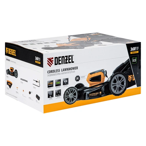 Газонокосилка аккумуляторная бесщеточная RLM450-36, Li-ion, 36 В, 4 Ач, 450 мм, травосборник 40 л Denzel по ценам производителя в Челябинске с доставкой по всей России