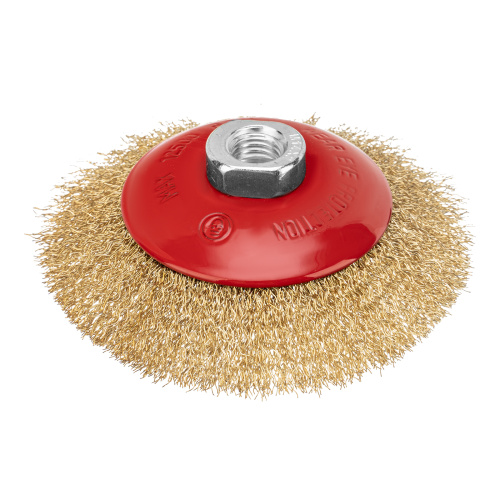 Щетка для УШМ, 115 мм, М14, "тарелка", латунированная витая проволока Matrix по ценам производителя в Челябинске с доставкой по всей России