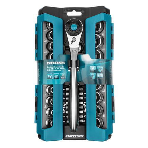 Набор торцевых головок, трещотка 120 зубьев, 1/2",3/8”, CrV, 36 предметов Gross по ценам производителя в Челябинске с доставкой по всей России