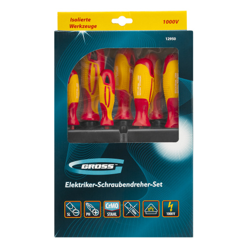 Набор отверток диэлектрических до 1000 В, 8 шт, тестер, CrMo, двухкомпонентные рукоятки Gross по ценам производителя в Челябинске с доставкой по всей России