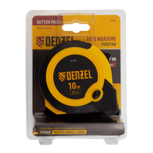 Рулетка 10м х 25мм, двухкомп. корпус, кнопка-пауза Denzel по ценам производителя в Челябинске с доставкой по всей России