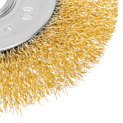 Щетка для УШМ, 125 мм, посадка 22.2 мм, плоская, латунированная витая проволока Matrix по ценам производителя в Челябинске с доставкой по всей России