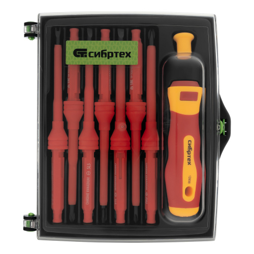 Отвертка со сменными жалами, диэлектрическая до 1000 В, 9 предметов, CrV Сибртех по ценам производителя в Челябинске с доставкой по всей России