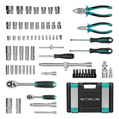 Набор инструментов, 1/2", 1/4", CrV, пластиковый кейс 69 предметов Stels по ценам производителя в Челябинске с доставкой по всей России