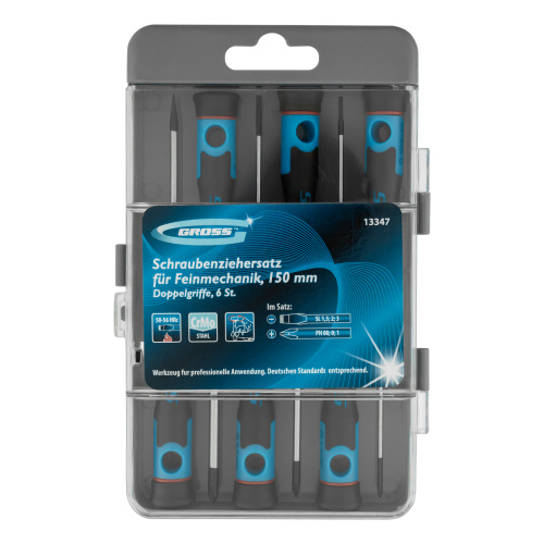 Набор отверток для точной механики, CrMo, двухкомпонентные рукоятки, 6 шт, пластиковый бокс Gross по ценам производителя в Челябинске с доставкой по всей России