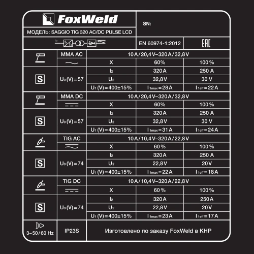 Комплект аппарата аргонодуговой сварки SAGGIO TIG 320 AC/DC PULSE LCD купить в Москве с доставкой по всей России | ProtosMarket.ru