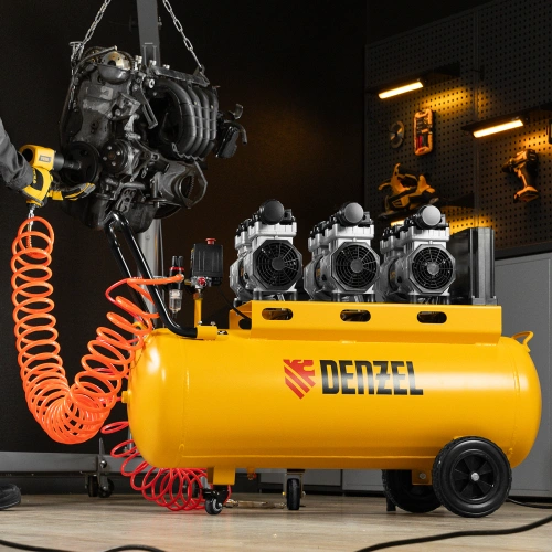 Компрессор безмасляный, малошумный  DLS 2250/100, 2250 Вт, 3x750, 100 л, 410 л/мин блок управления/ Denzel по ценам производителя в Челябинске с доставкой по всей России