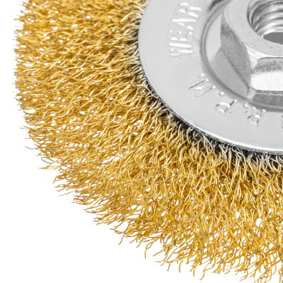 Щетка для УШМ, 100 мм, М14, плоская, латунированная витая проволока Matrix по ценам производителя в Челябинске с доставкой по всей России