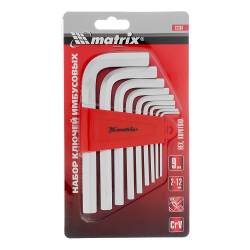 Набор ключей имбусовых HEX, 2-12 мм, CrV, 9 шт, короткие с сатинированным покрытием Matrix по ценам производителя в Челябинске с доставкой по всей России