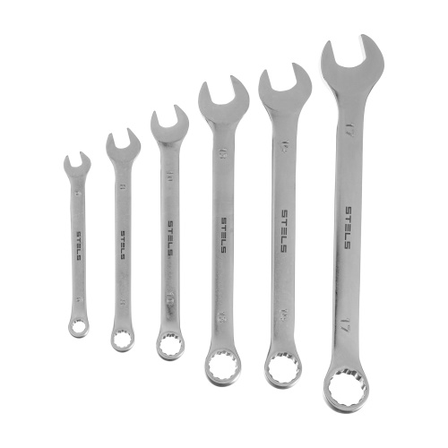 Набор ключей комбинированных 6-17 мм, 6 шт., CrV, матовый хром Stels по ценам производителя в Челябинске с доставкой по всей России