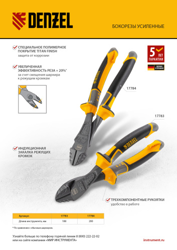 Бокорезы 200 мм, усиленные, трехкомпонентные рукоятки Denzel по ценам производителя в Челябинске с доставкой по всей России