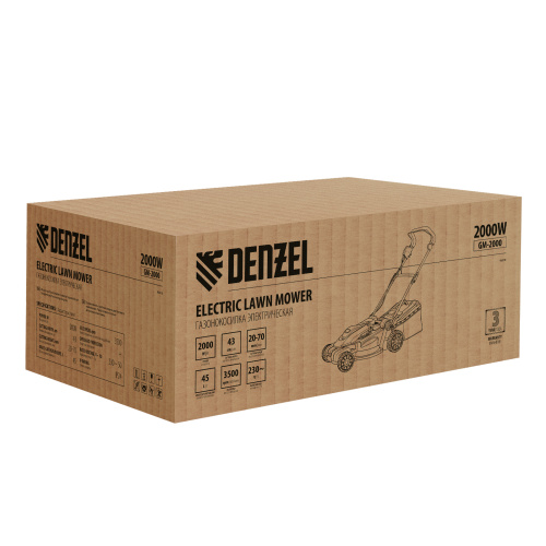Газонокосилка электрическая GM-2000, 2000 Вт, ширина 43 см, 6 уровней, травосборник 45 л. Denzel по ценам производителя в Челябинске с доставкой по всей России