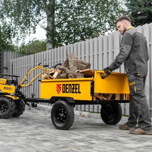 Прицеп для мотоблока TT-500, оцинк., груз. 500 кг, рег. сцепка, колеса 4.00-10, в упаковке Denzel по ценам производителя в Челябинске с доставкой по всей России