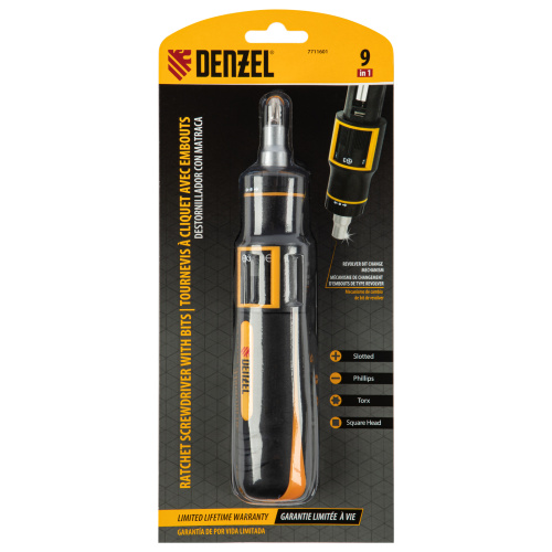 Отвертка реверсивная с револьверным механизмом, 11 шт, сталь S2  Denzel по ценам производителя в Челябинске с доставкой по всей России