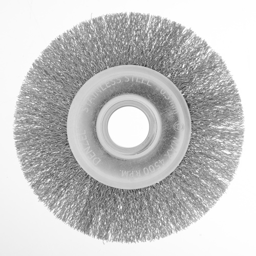 Щетка для УШМ, 125 мм, "Плоская", витая нержавеющая проволока 0.3 мм, посадка 22.2 мм Denzel по ценам производителя в Челябинске с доставкой по всей России