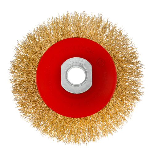 Щетка для УШМ, 100 мм, М14, "тарелка", латунированная витая проволока Matrix по ценам производителя в Челябинске с доставкой по всей России