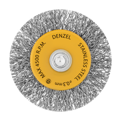Щетка для дрели, 50 мм, Плоская, со шпилькой, нержавеющая витая проволока Denzel по ценам производителя в Челябинске с доставкой по всей России