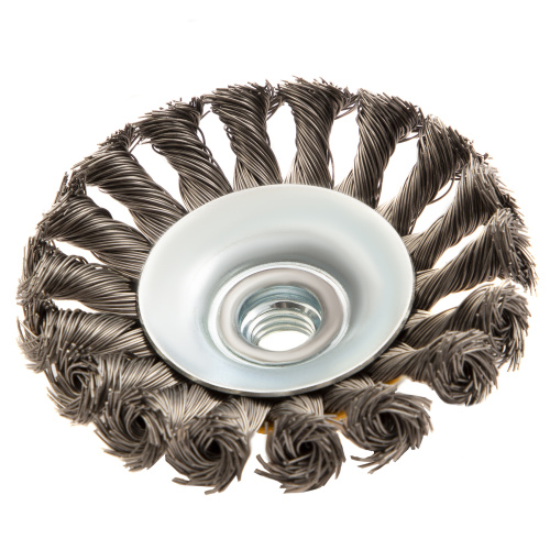 Щетка для УШМ, 100 мм, "Тарелка", крученая нержавеющая проволока 0.5 мм, М14 Denzel по ценам производителя в Челябинске с доставкой по всей России