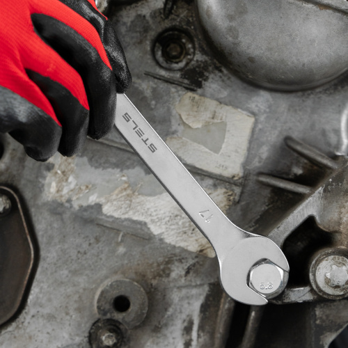 Ключ комбинированный, 17 мм, CrV, матовый хром Stels по ценам производителя в Челябинске с доставкой по всей России