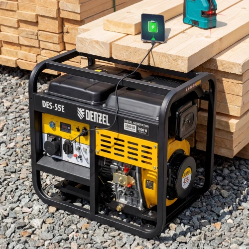 Генератор дизельный DES-55E, 5,5 кВт, 230 В, 11 л, электростартер Denzel по ценам производителя в Челябинске с доставкой по всей России