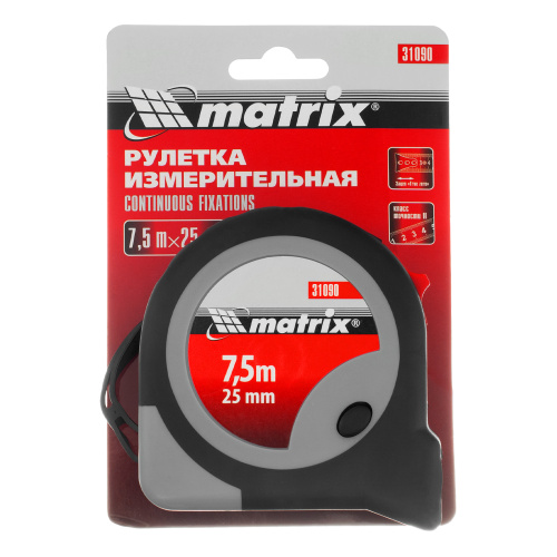 Рулетка Continuous fixation,7,5 м х 25 мм,двухкомпонентный корпус,плавная фиксация Matrix по ценам производителя в Челябинске с доставкой по всей России