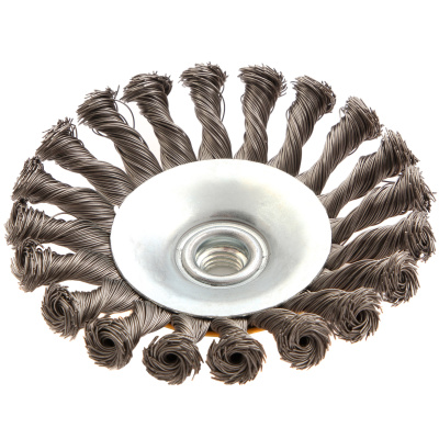 Щетка для УШМ, 125 мм, "Тарелка", крученая нержавеющая проволока 0.5 мм, М14 Denzel по ценам производителя в Челябинске с доставкой по всей России