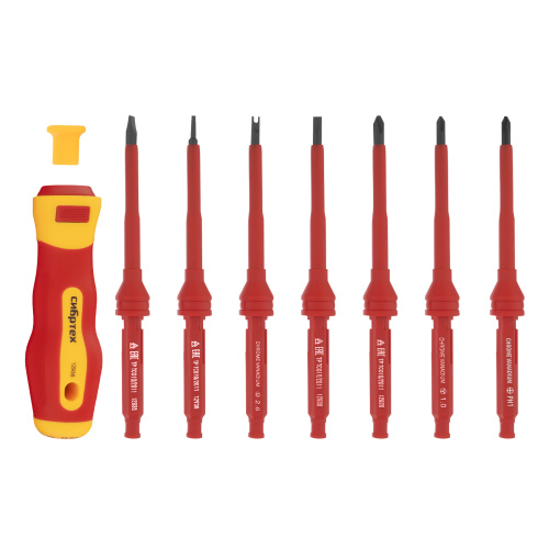 Отвертка со сменными жалами, диэлектрическая до 1000 В, 9 предметов, CrV Сибртех по ценам производителя в Челябинске с доставкой по всей России