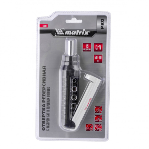Отвертка реверсивная с набором бит и торцевых головок, 15 шт, CrV Matrix Pro по ценам производителя в Челябинске с доставкой по всей России
