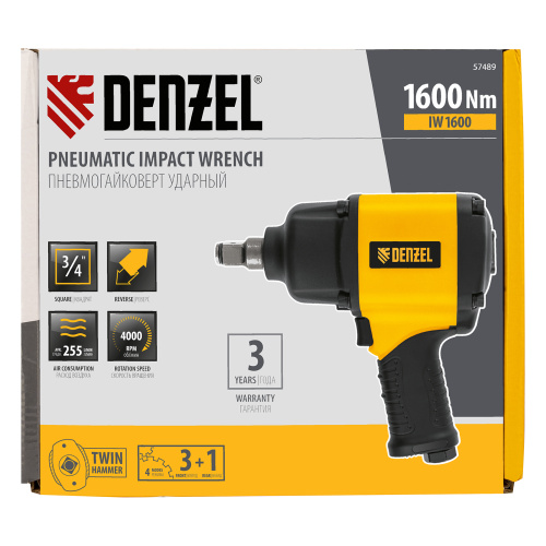 Ударный пневмогайковерт IW1600, 3/4", 4000 об/мин, 1600 Нм Denzel по ценам производителя в Челябинске с доставкой по всей России