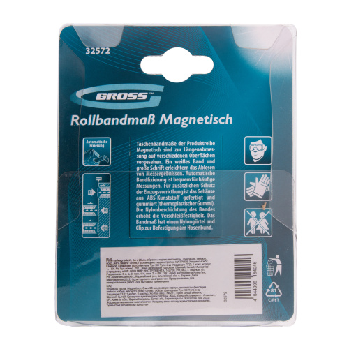 Рулетка Magnetisch 5 м х 25 мм,обрезиненный корпус,автоматическая фиксация,Нейлоновое покрытиеытие,зацеп с магнитом Gross по ценам производителя в Челябинске с доставкой по всей России