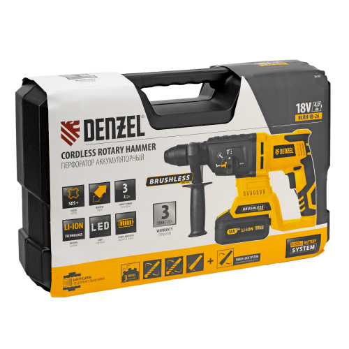 Перфоратор аккумуляторный BLRH-IB-26 Li-Ion, 18 В Denzel по ценам производителя в Челябинске с доставкой по всей России